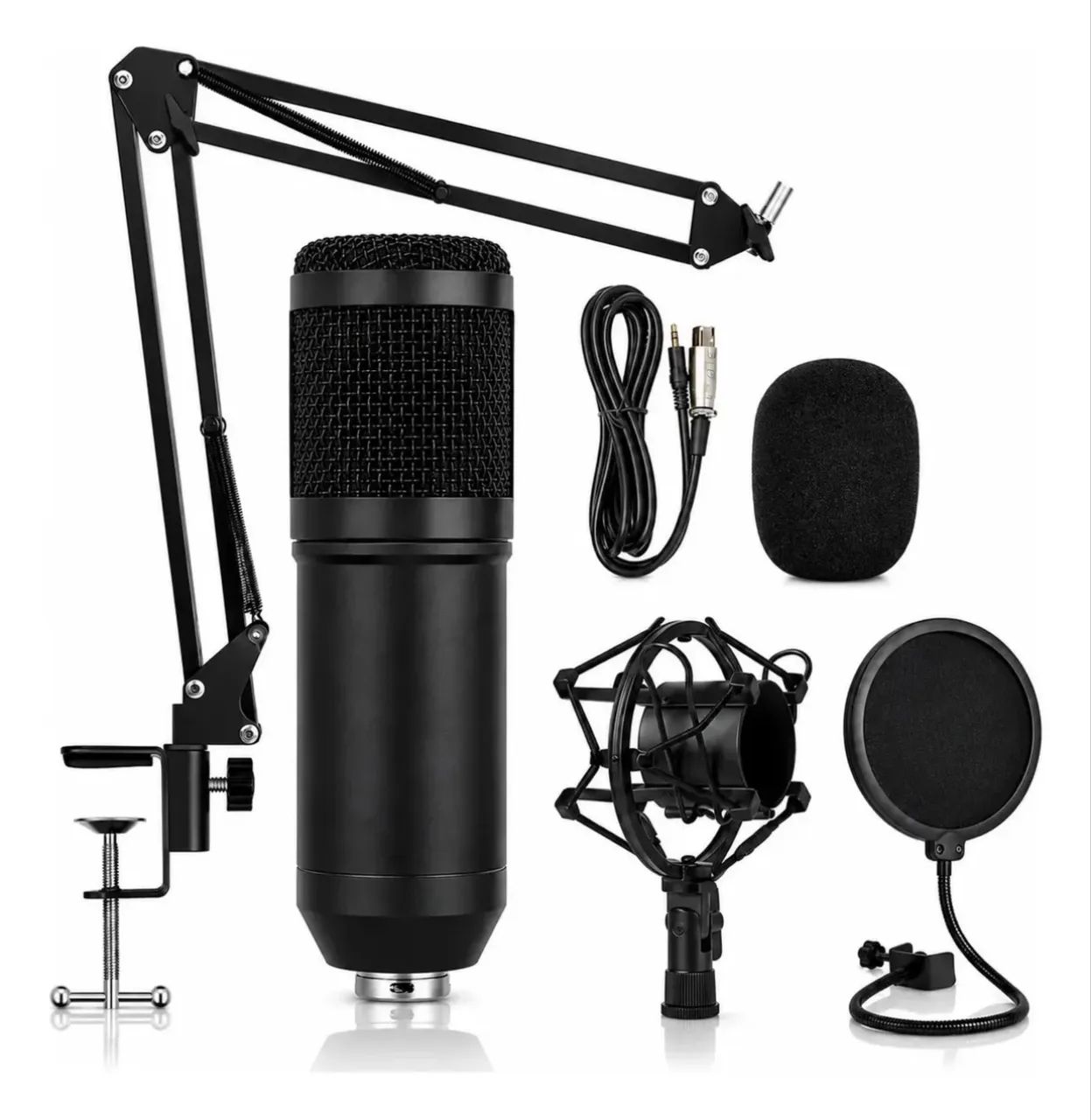 Kit Microfone Condensador Fio Braço Antirruído USB