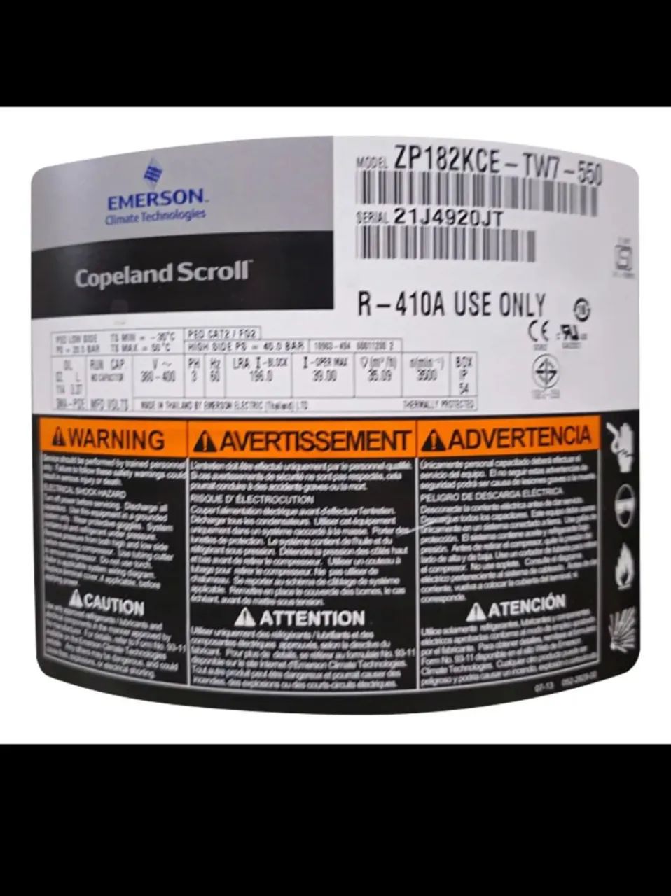 Compressor ZP182 Compressor Copeland ZR190 Compressor Danfoss Scroll 15 TR 20 TR SH184 - Foto 2