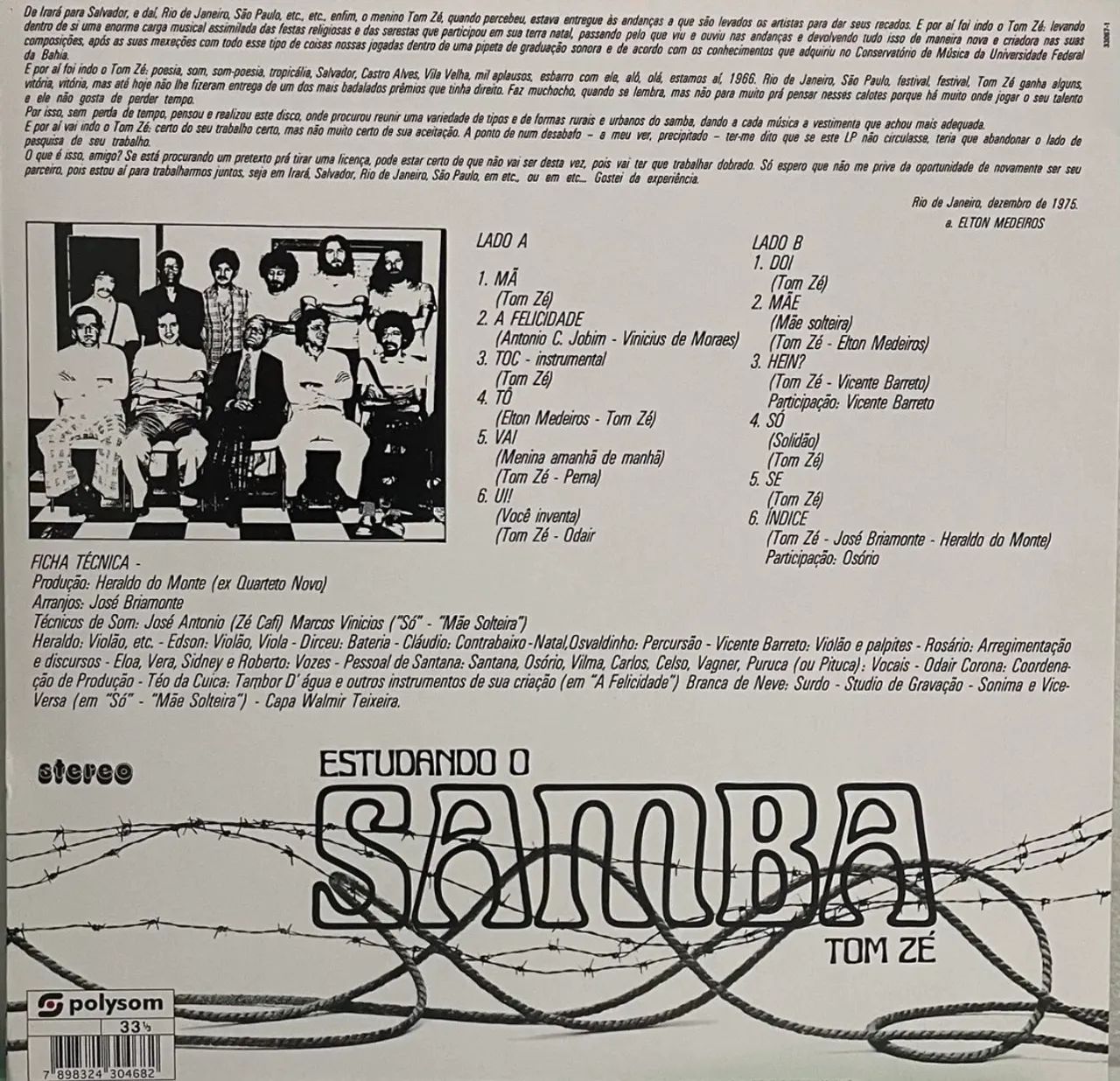 Tom Zé Estudando o Samba 1976 Lp Vinil reedição - CDs, DVDs etc