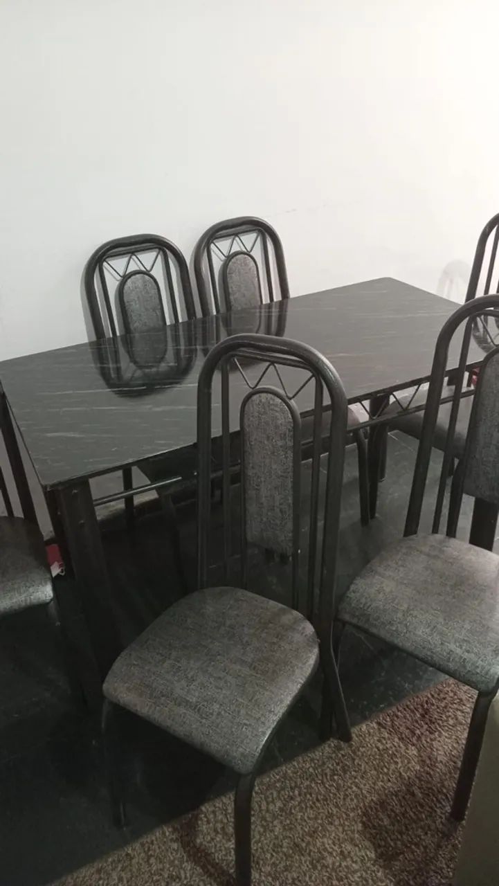 Mesa 6 Cadeiras Granito Preto Excelente Estado  - Foto 4