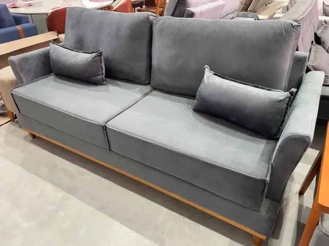 Sofá Living Veludo Cinza (NOVO)