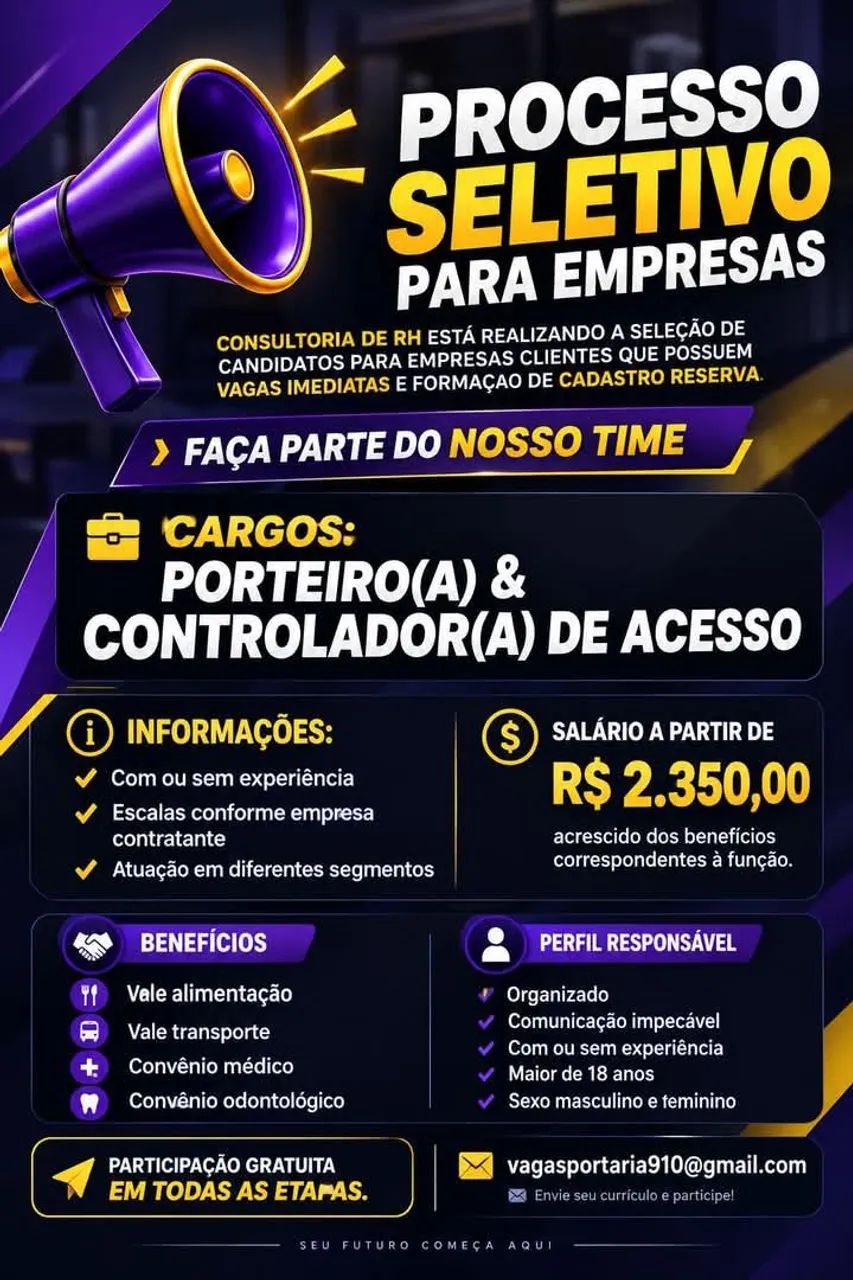 VAGA PARA INICIO IMEDIATO 
