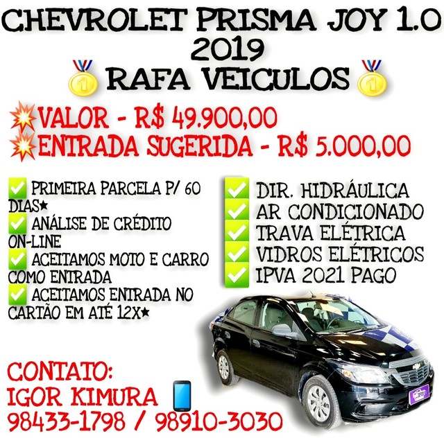 CHEVROLET PRISMA JOY 1.0 8V FLEX 2019, FALAR COM IGOR RAFA VEÍCULOS HH