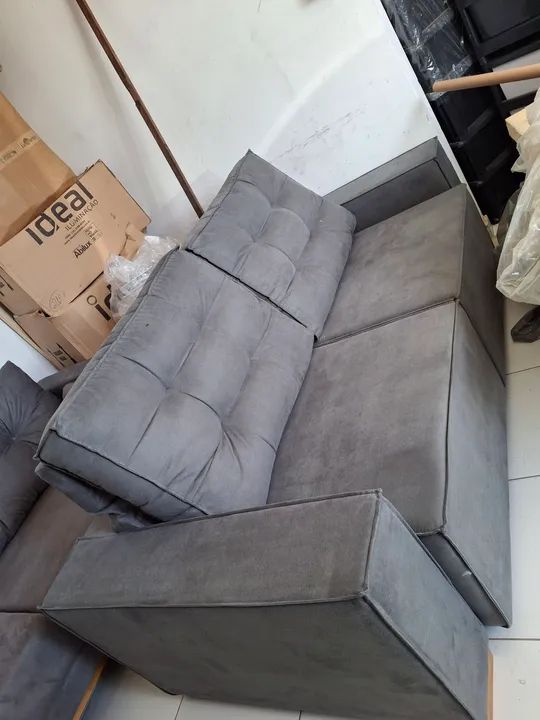 Sofá Retrátil e reclinavel 2.00 metrosCinza - Novo - Foto 2