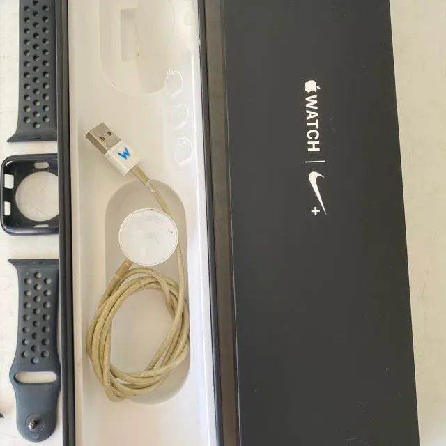 C433 Apple Watch Original Nike + Model A1758 c/ 3 pulseiras protetor carregador e caixa - Foto 2