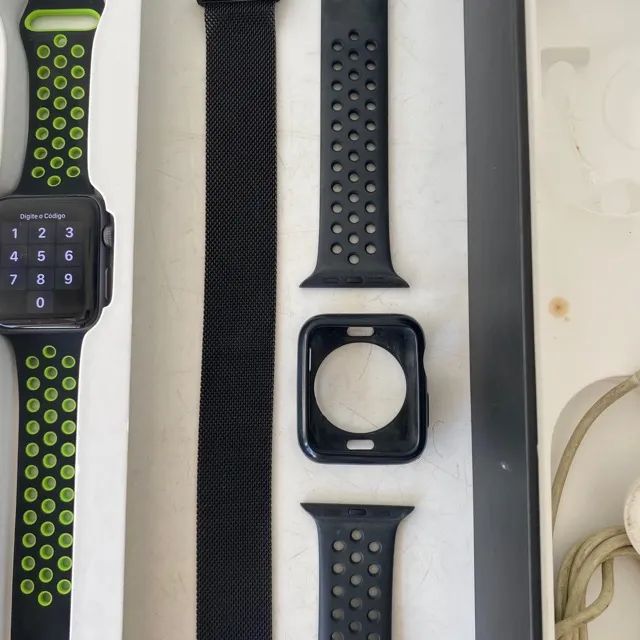 C433 Apple Watch Original Nike + Model A1758 c/ 3 pulseiras protetor carregador e caixa - Foto 6