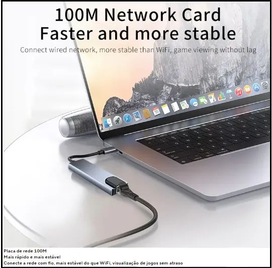 Adaptador Hub USB Tipo C para Macbook, Notebook, 8 em 1 - Foto 5