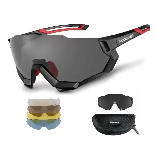Oculos ciclismo Rockbros 5 lentes armação preta