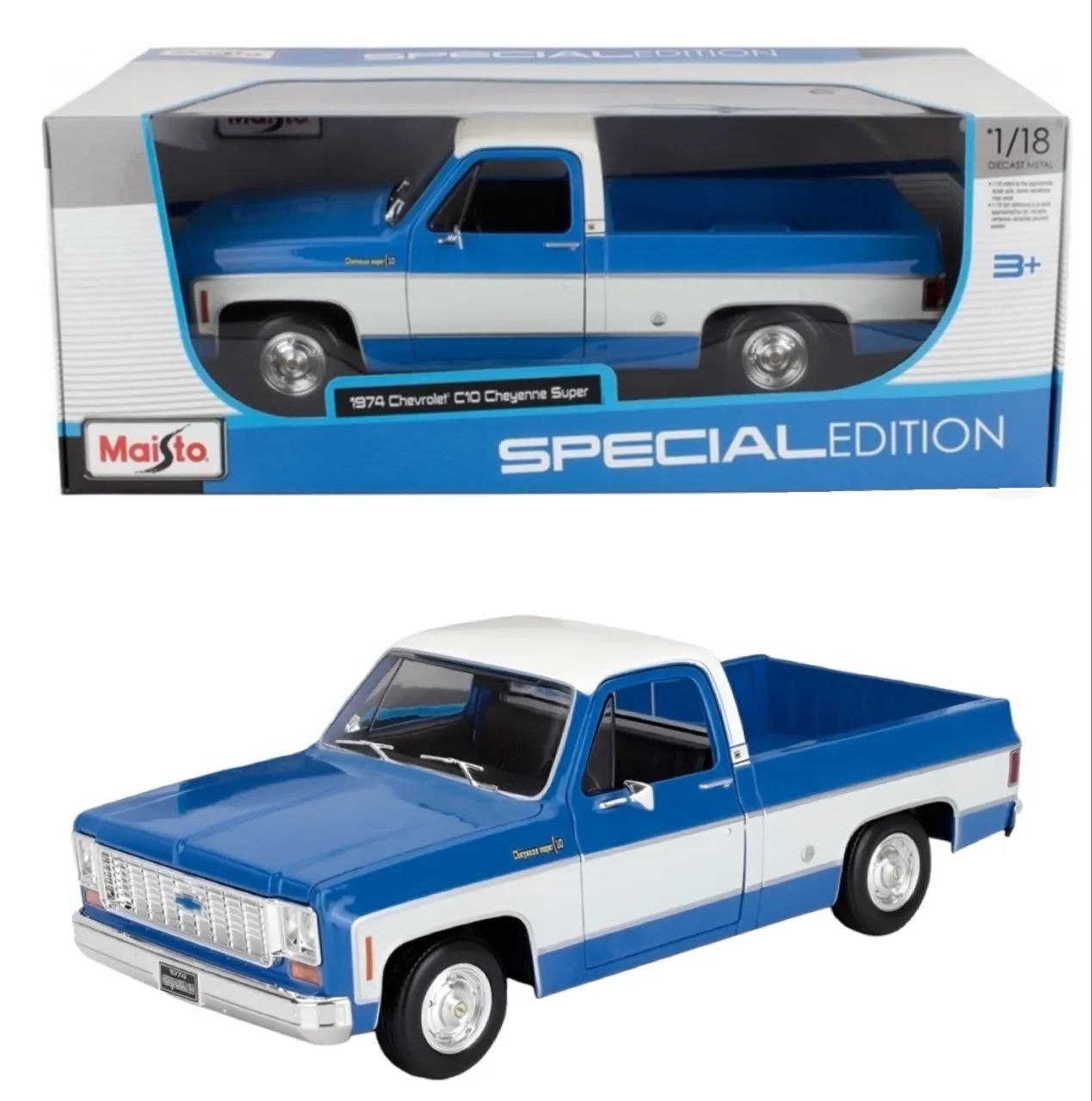 Miniatura Maisto Chevrolet C10 Cheyenne Super 1974 Azul escala 1