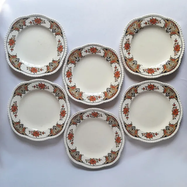 Conjunto de Antigos Pratos P/ Sobremesa, Faiança Inglesa Woods Ivory Ware