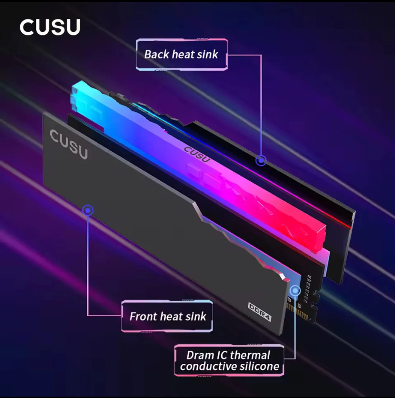 Memória RAM CUSU DDR4 com RGB - 32GB (2 de 16GB) Lacradas com Garantia - Entregamos