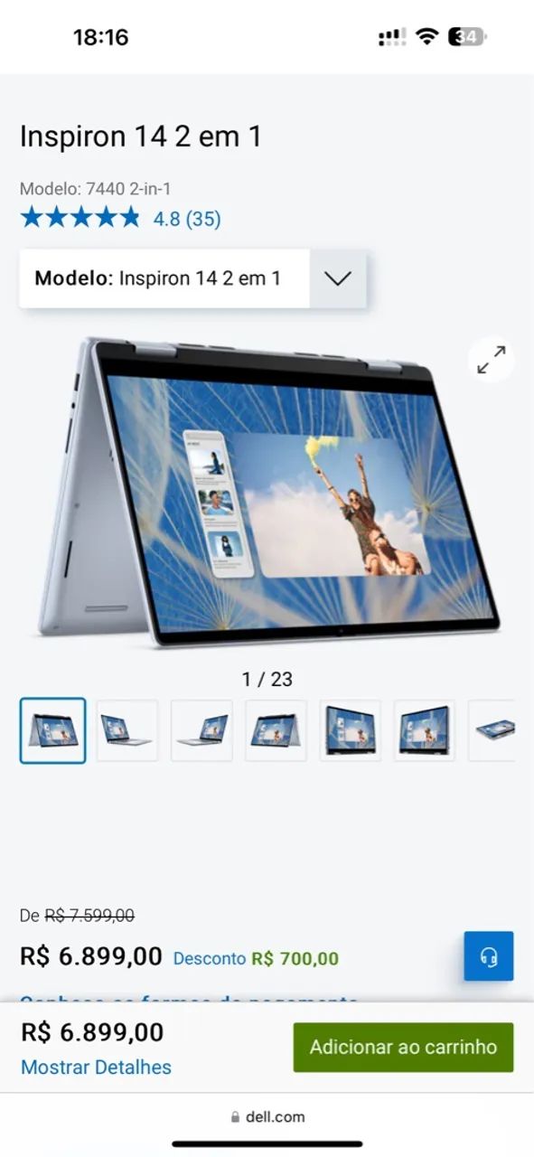 Notebook Dell Inspiron 16 2em1 Tela Touch - Intel Core Ultra 7 - SSD 1TB - Memoria 16Gb