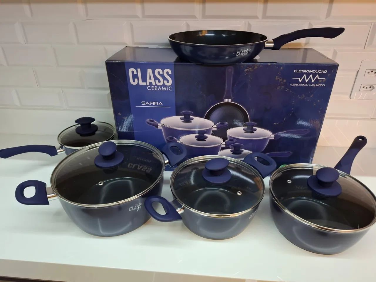 Jogo de panelas class home indução safira azul 5 peças ?