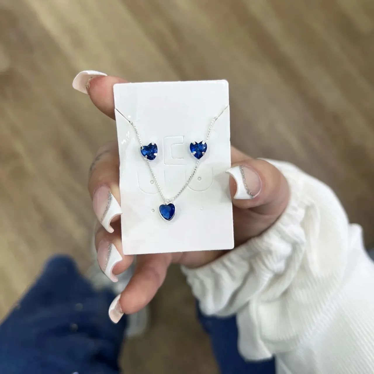 Conjunto Ponto de Luz Azul - Prata 925