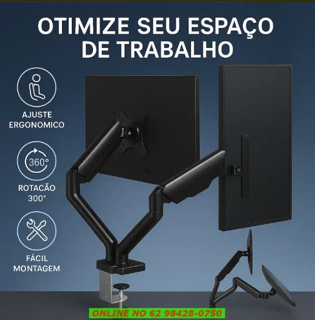 Suporte Monitor Duplo Articulado Vesa Para Mesa 2 Monitores Preto - Foto 2
