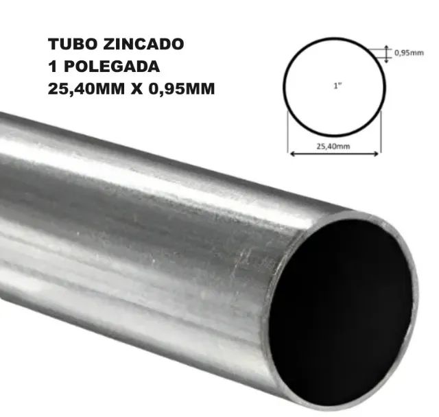 Tubo galvanizado redondo 1" Polegada (25,40mm) - Barra com 6 metros