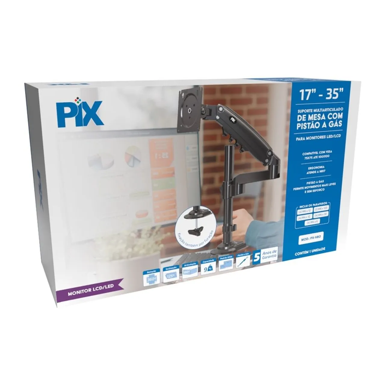Monitor e Suporte Articulado para Monitor de Mesa com Pistão a Gás