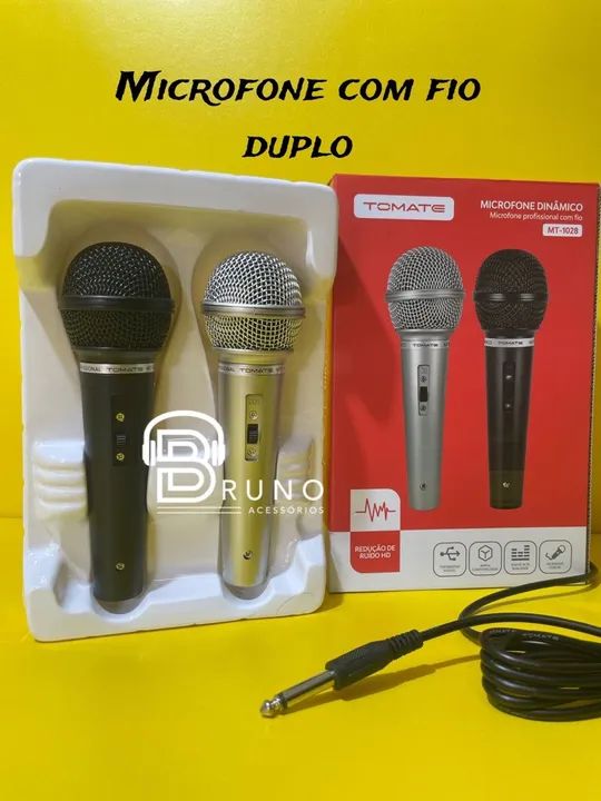 Microfone Dinâmico com Fio Duplo Tomate MT-1028
