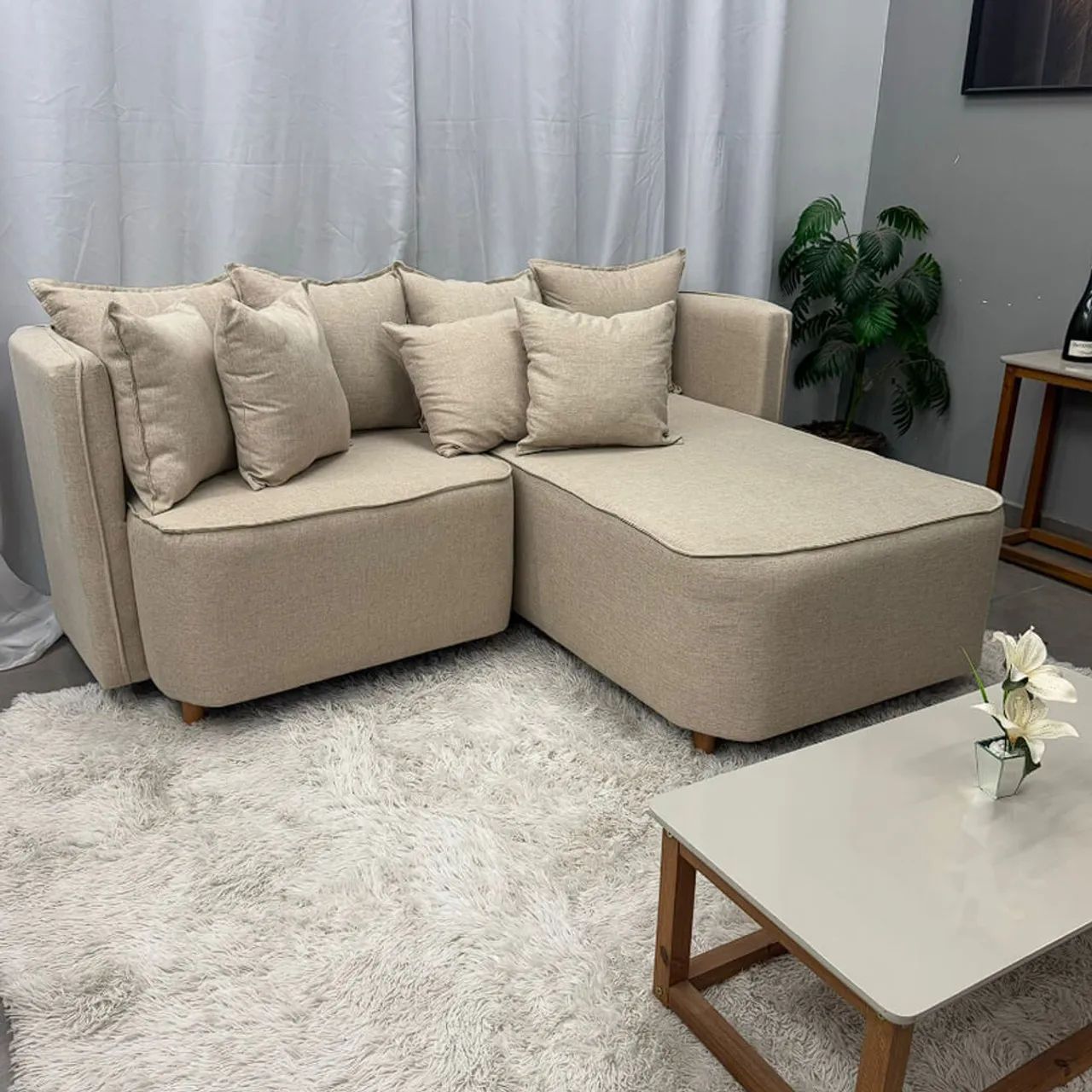 Sofá Opel 2 Lugares com Chaise 180cm Tecido Linho- Produto Novo 