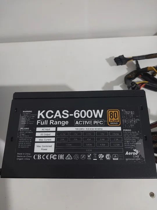 Fonte KCAS 600W 80 Plus Bronze Full Ra troconge Active PFC