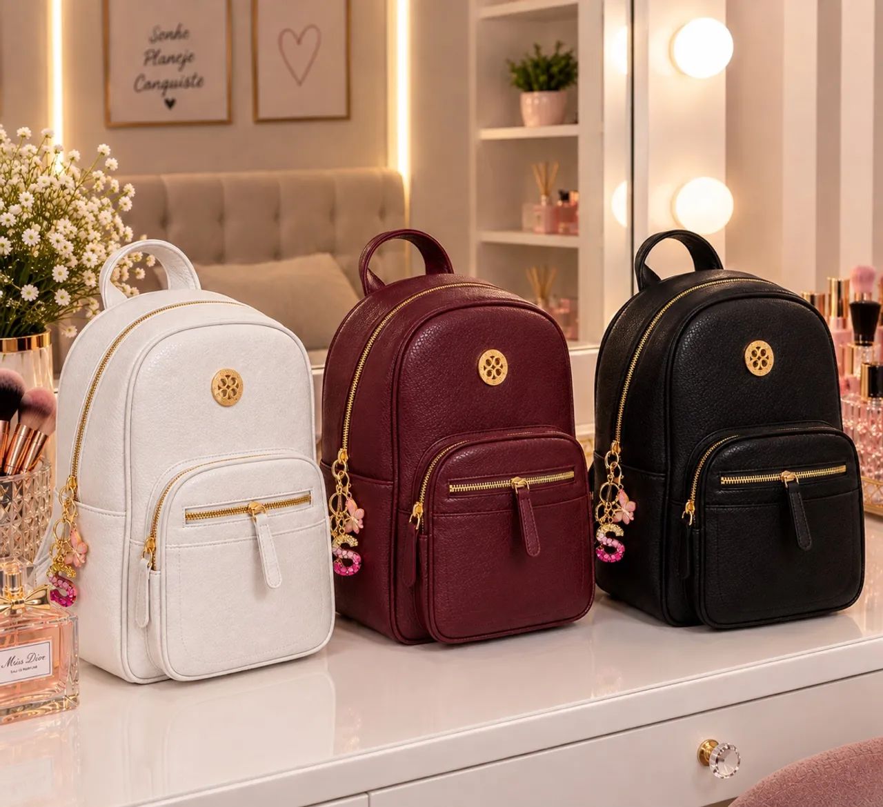 Bolsa Mochila Couro sintético + Chaveiro