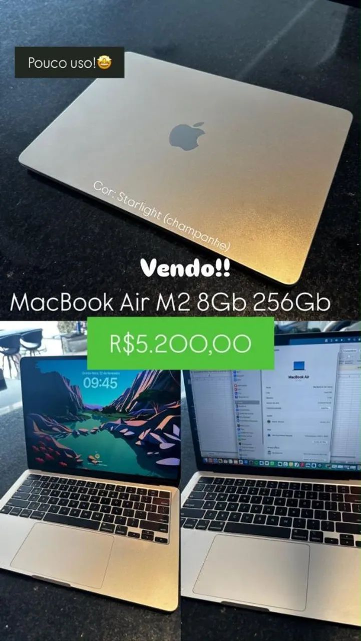 MacBook Air M2 8GB 256GB Starlight ? pouco uso - Notebooks - Vila