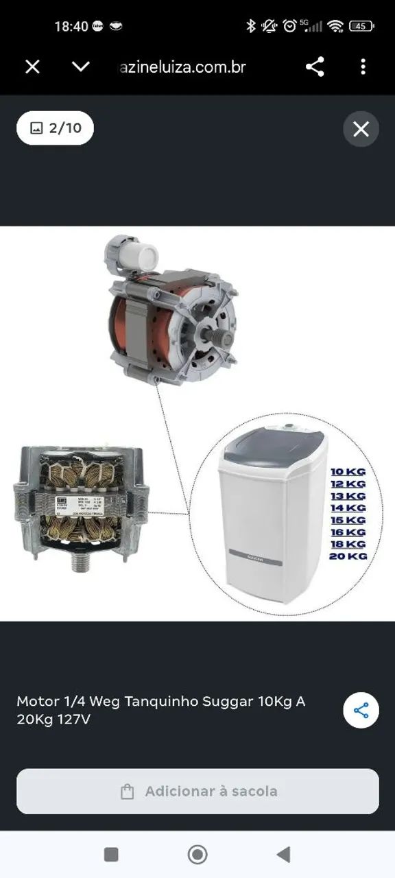 Peças para Lavadora - Motor + Batedor + Acessórios - Suggar - Foto 2