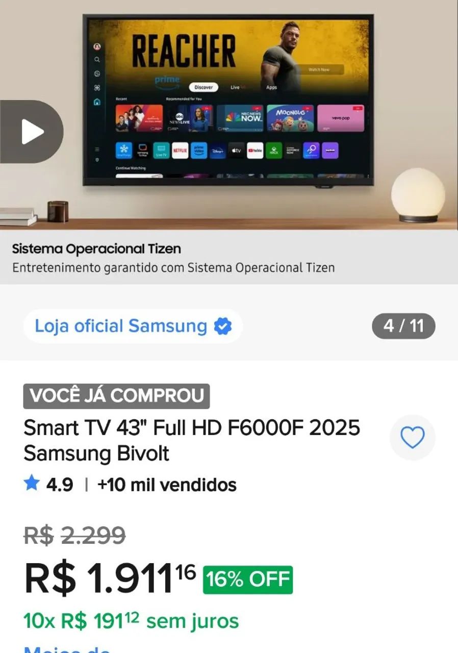 Smart tv samsung 43"