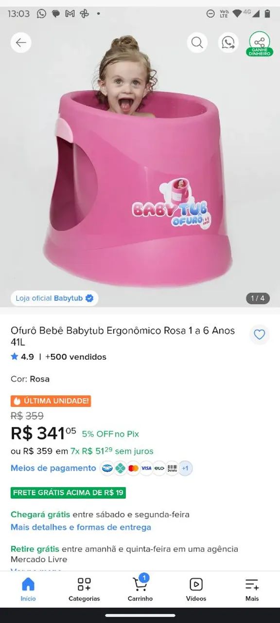 Ofurô 1 a 6 anos rosa