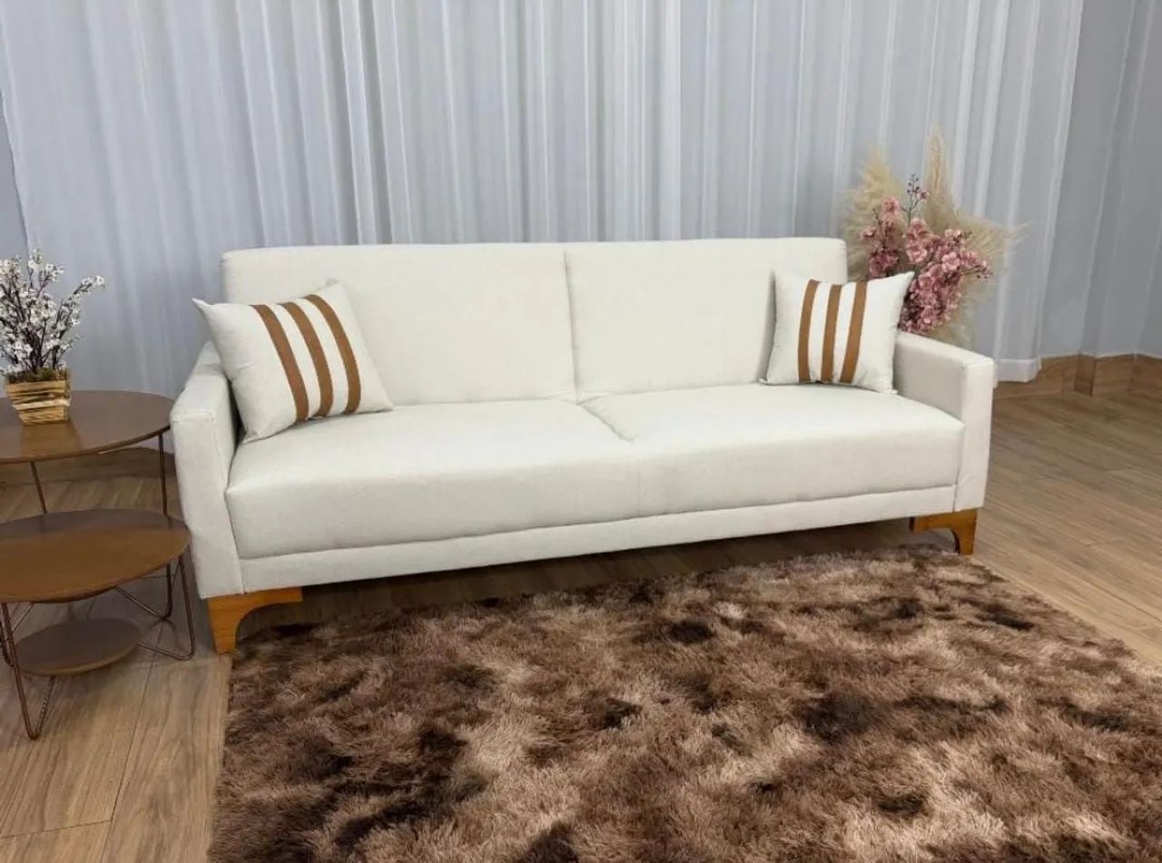 Maravilhoso Sofa Cama Luizi 2.09m - Bege Linho