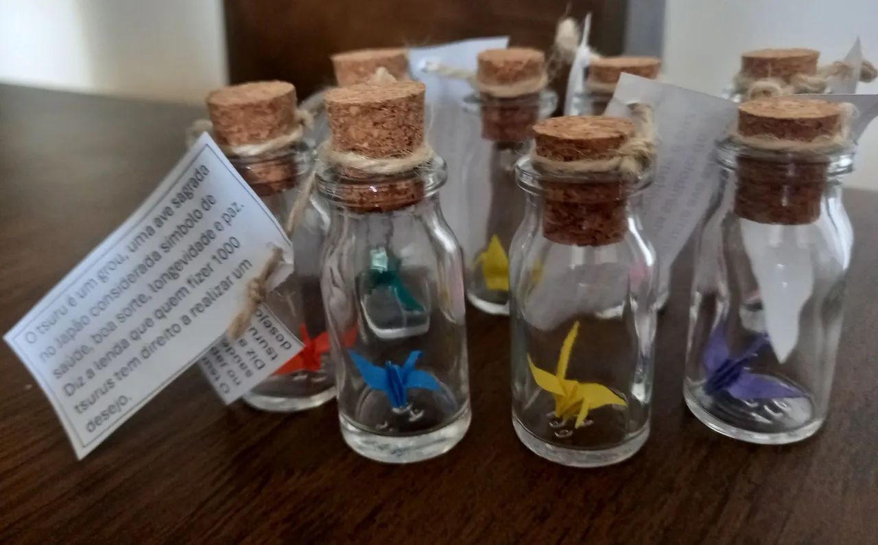 Lembrancinhas para festas e eventos: garrafinhas com mini tsurus 