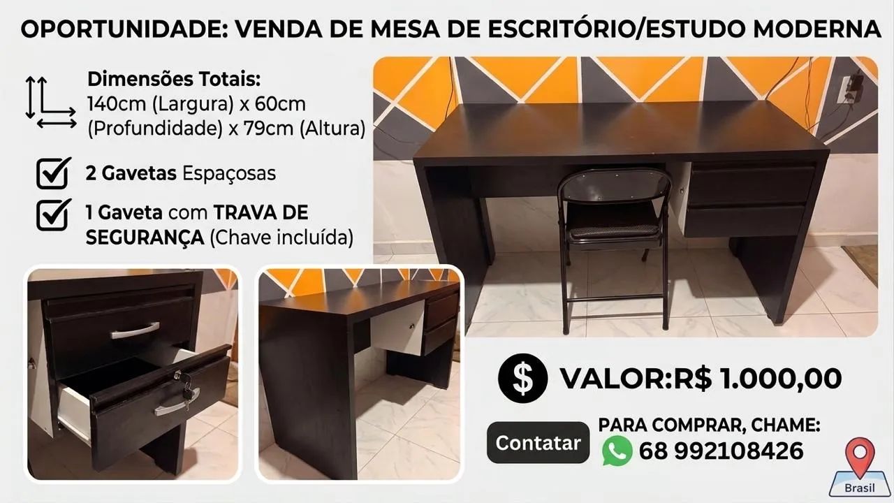 Vende-se está mesa na cor preta em MDF (placa grossa) 