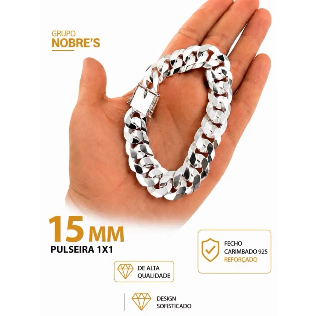 Pulseira prata mista 15mm
