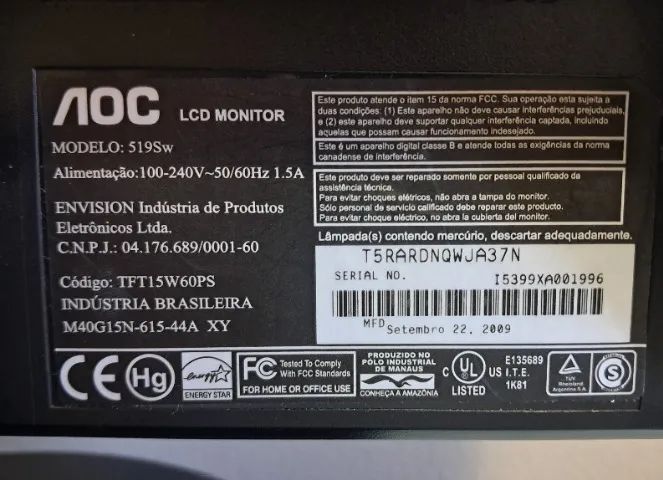 Monitor Widescreen LCD AOC 15,6" em perfeito estado - Foto 4