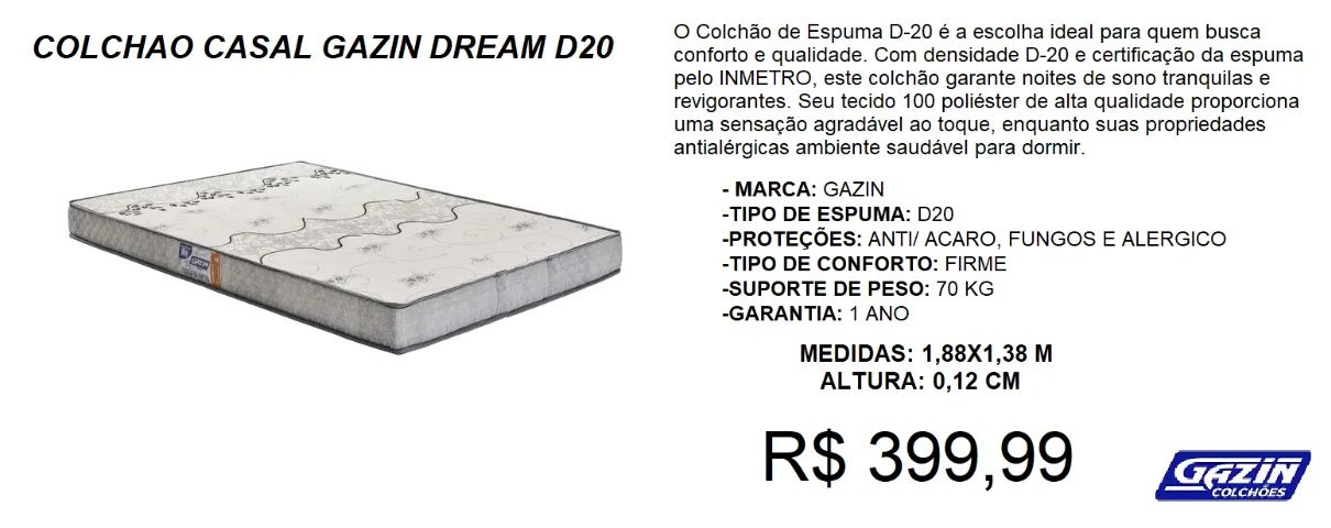 Colchão -D20- casal - compre hoje e receba em até 72 horas 