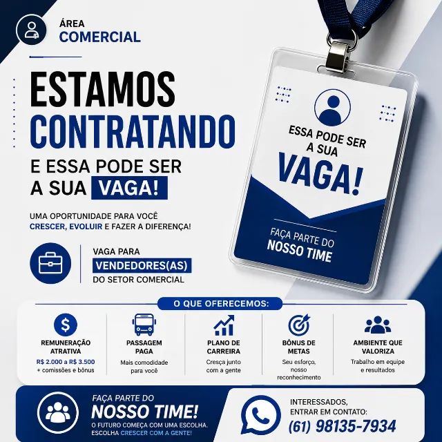 VAGAS ABERTAS - Assessor de vendas