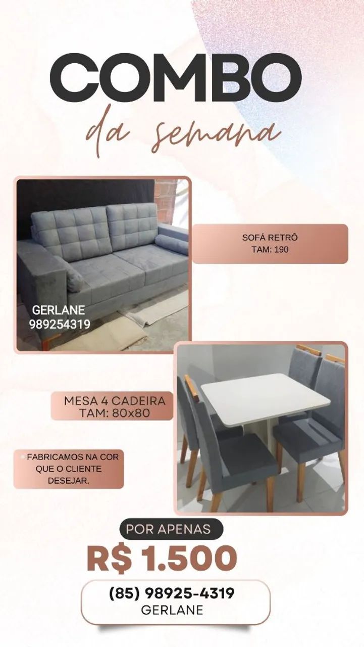  COMBO SOFÁ + MESA APARTIR R$ 1.500