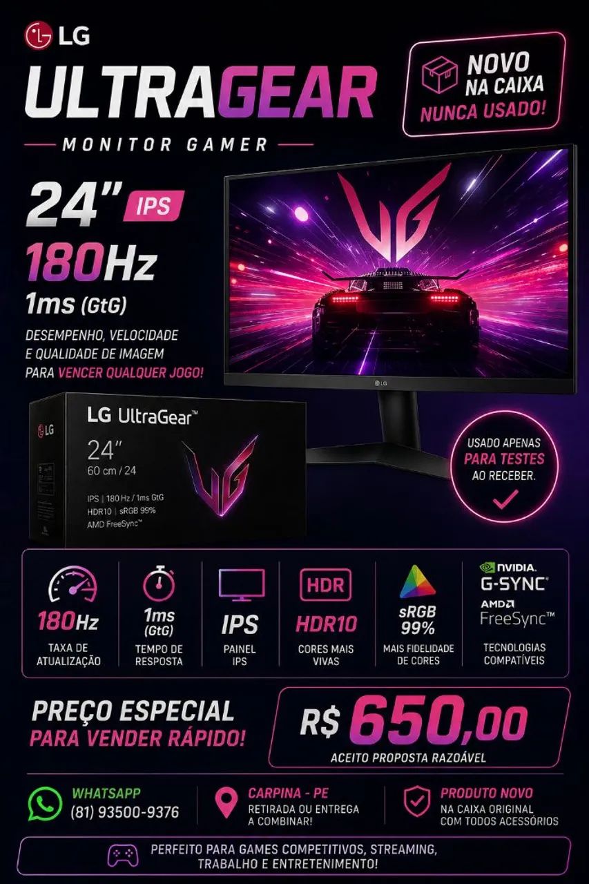 monitor gamer LG UltraGear 24GS60F de 24 polegadas. ?