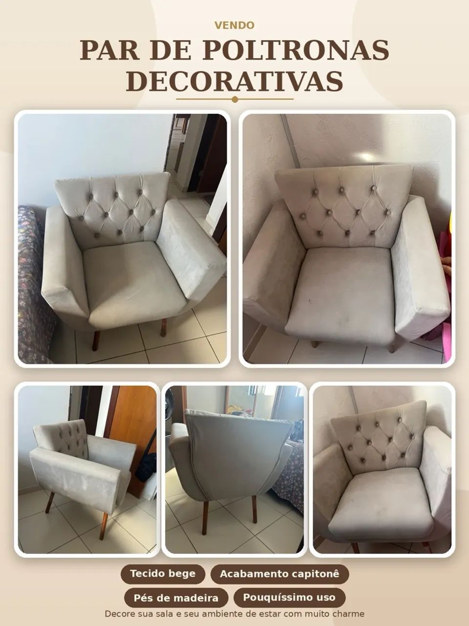 Vendo par de Poltronas em tecido Bege