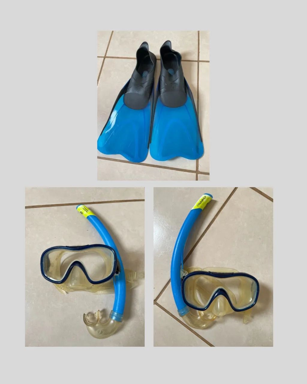 Pé de pato e par de snorkel Tribord.