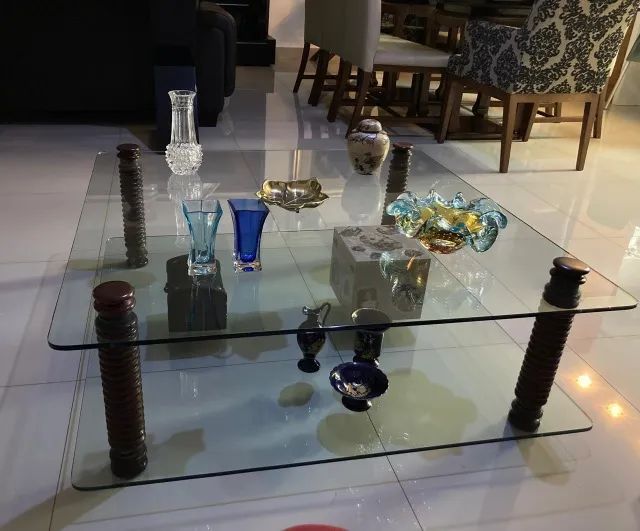 Mesa de centro de vidro quadrada 1x1m