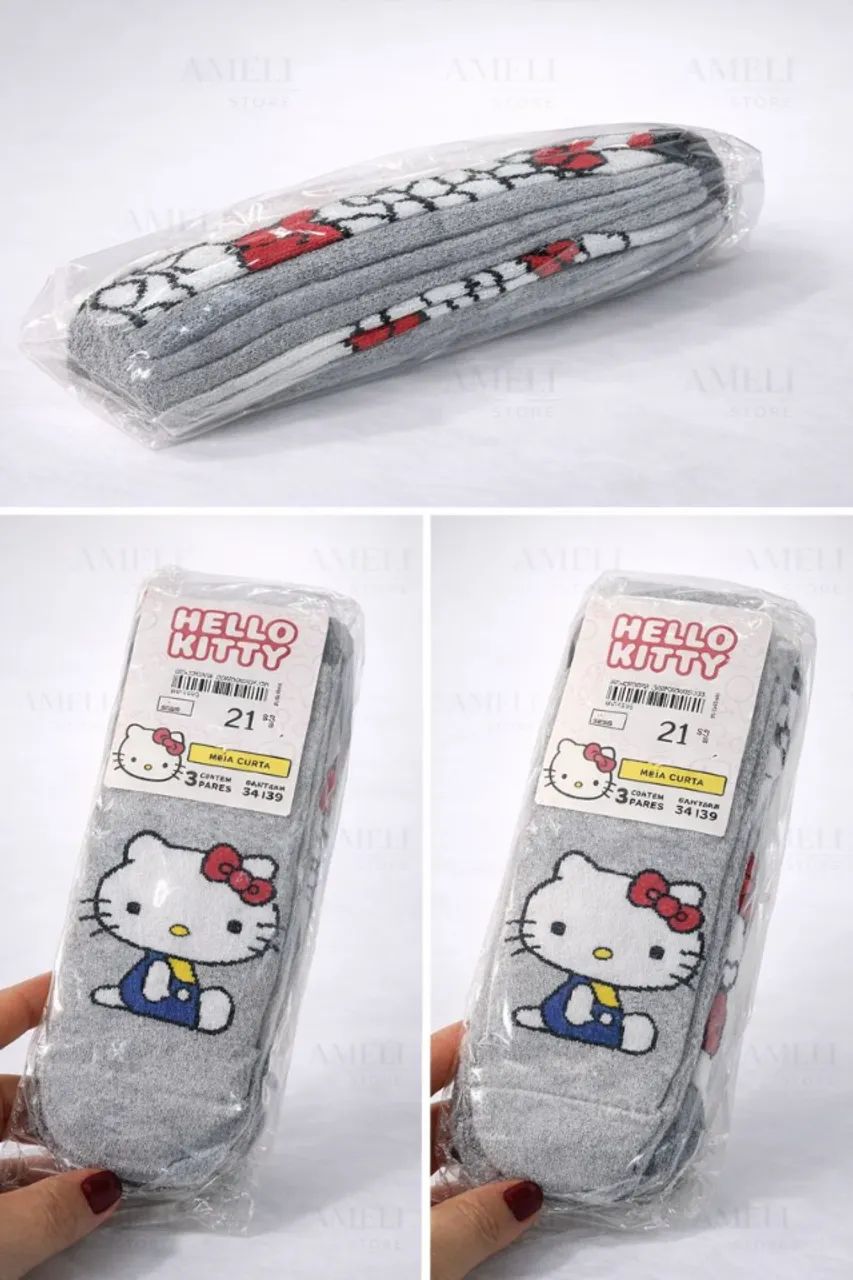 03 Pares de Meias da Hello Kitty