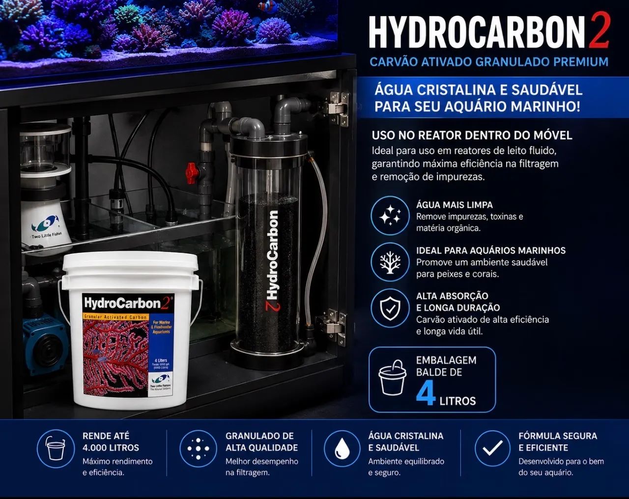 HydroCarbon 2 Two Little Fishies 4 Litros | Carvão Ativado Premium para Aquário - Foto 3