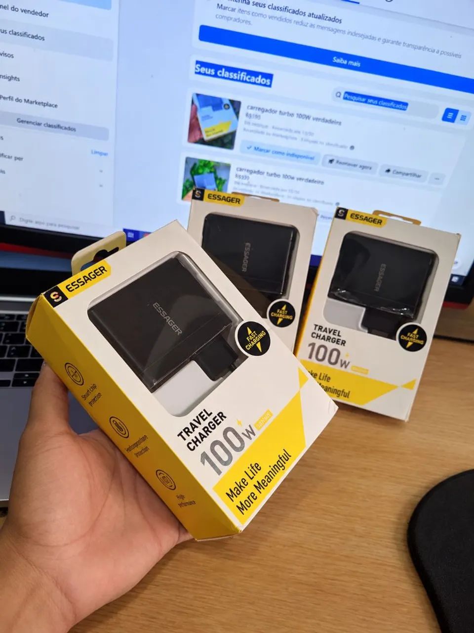 fonte para notebook 100w tipo C USB Original - Foto 5