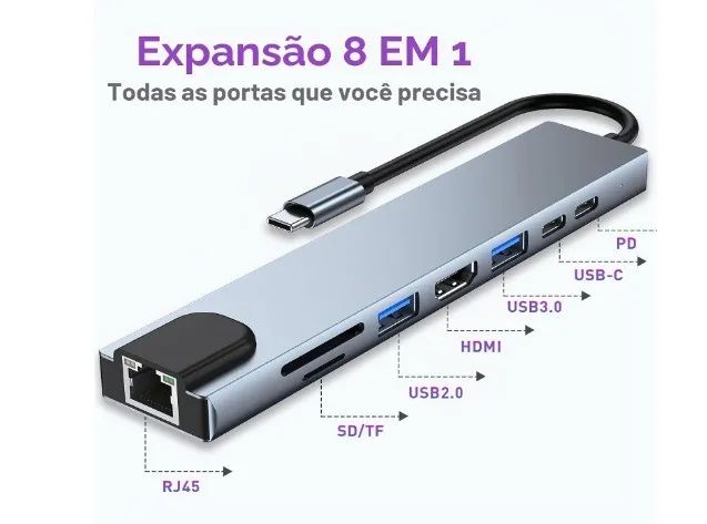 HUB Multi Tipo C USB 3.1 4k Exbom 8 em1 - Foto 5