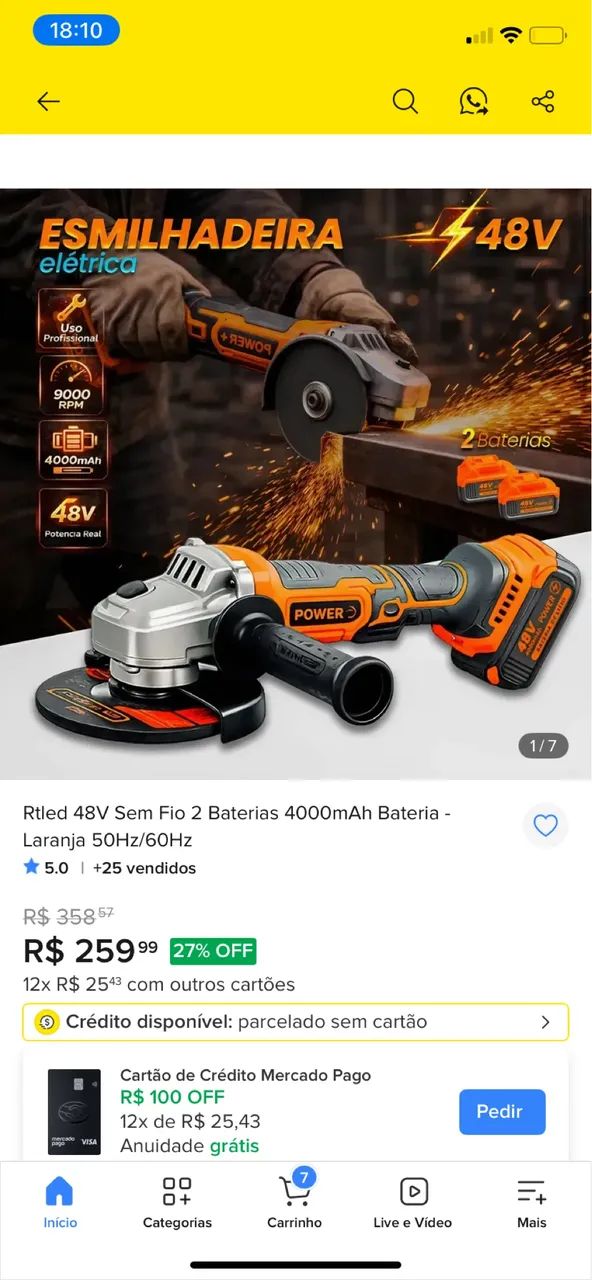 Esmerilhadeira nova (sem bateria)