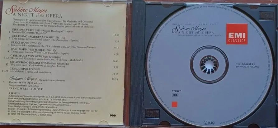 CD Sabine Meyer A Night At The Opera - Made in Holland - Foto 3