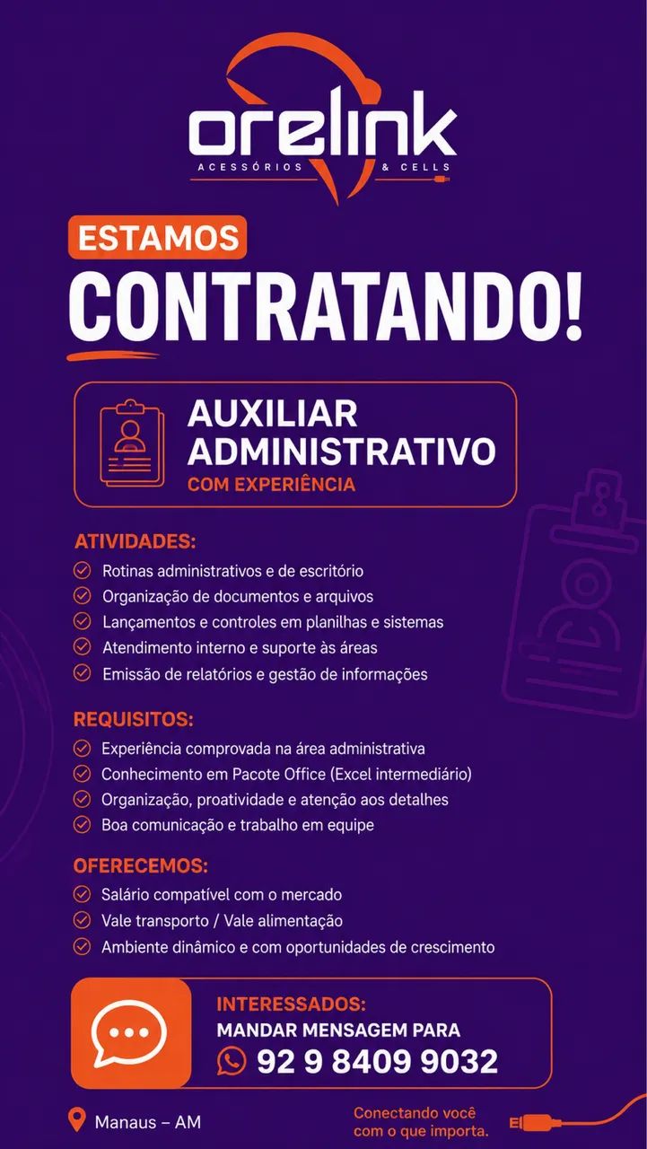 Vaga para auxiliar administrativo