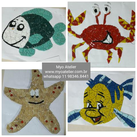 Piscina, Peixe, caranguejo, siri, Mosaico, fundo de piscina