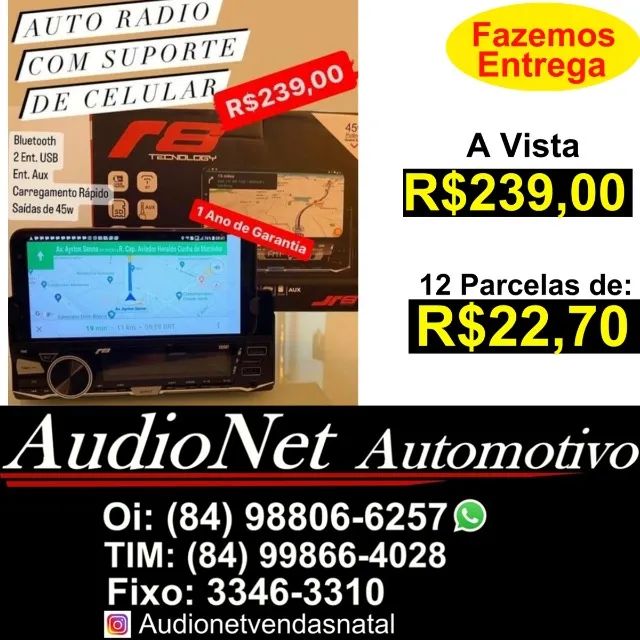 Auto Rádio Som Jr8 com Suporte Celular Bluetooth Usb Sd Controle Toca cd